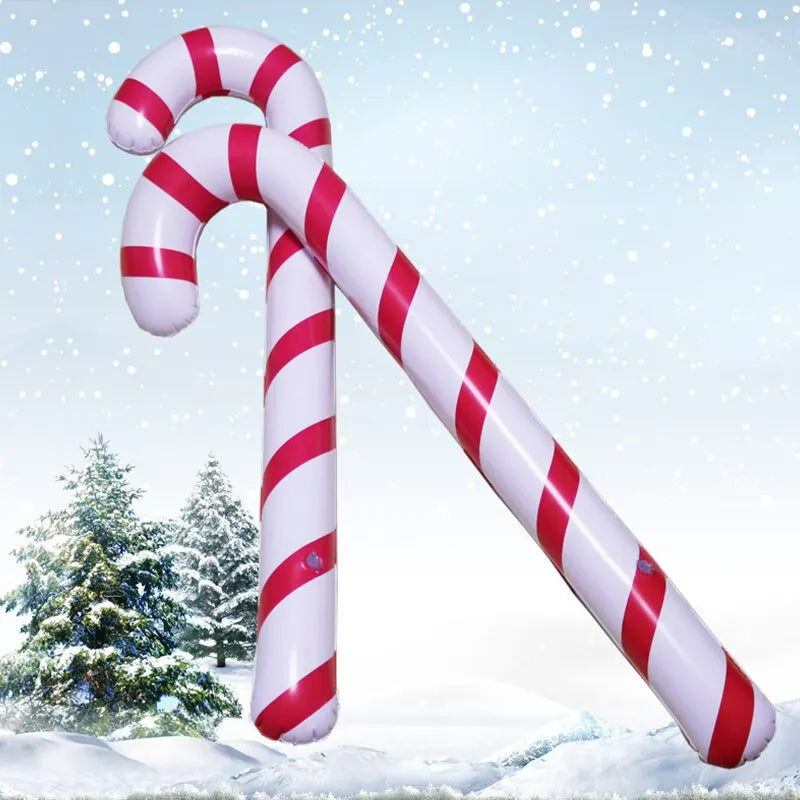 2Pcs Christmas Inflatable Walking Sticks Christmas Outdoor Candy Coloured Inflatable Walking Sticks Christmas Decoration