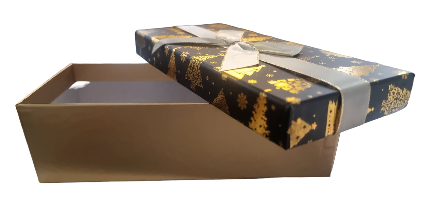 Large Long Christmas Gift Box with Lid Ribbon Xmas Present Gold Rectangle Box