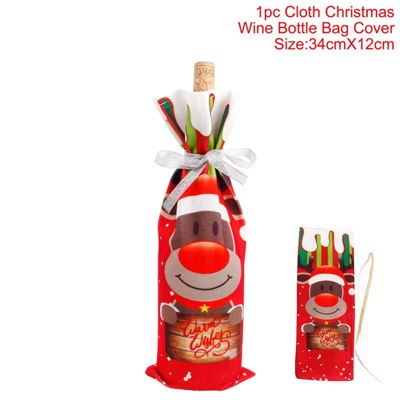 Christmas Wine Bottle Cover Merry Christmas Decorations for Home 2024 Christmas Ornament Xmas Table Decor Gift New Year 2025