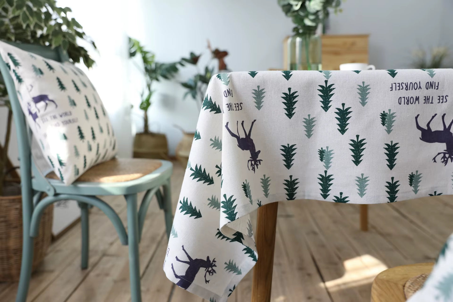 Christmas Tablecloth Christmas Tree and Deer Linen and Cotton Fresh Table Cloth New Korean Style Toalha De Mesa