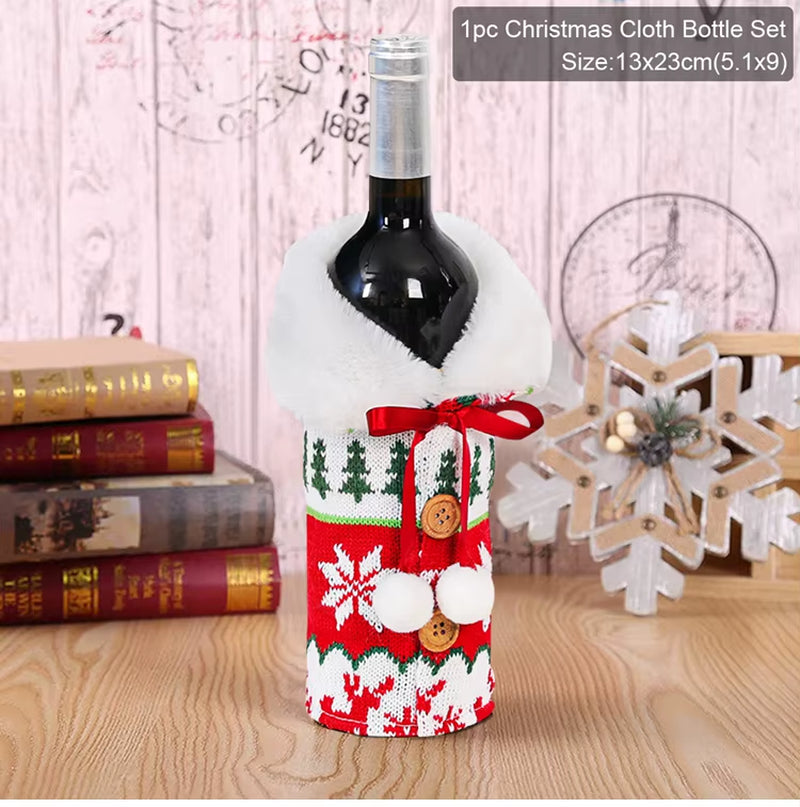 Christmas Wine Bottle Cover Merry Christmas Decorations for Home 2024 Christmas Ornament Xmas Table Decor Gift New Year 2025
