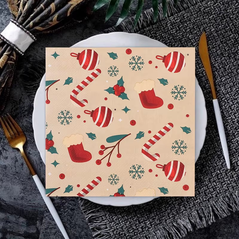 20Pcs Christmas Paper Napkins Disposable Tissues 2025 Christmas Home Table Placemats Decoration 2026 New Year Party Supplies