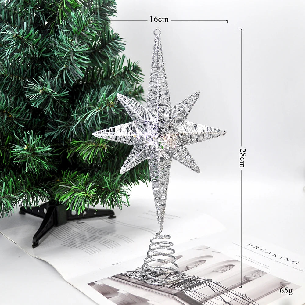 1Pcs Golden Glitter Christmas Tree Top Iron Star Christmas Ornaments for Home Christmas Tree Ornament Navidad New Year 2021