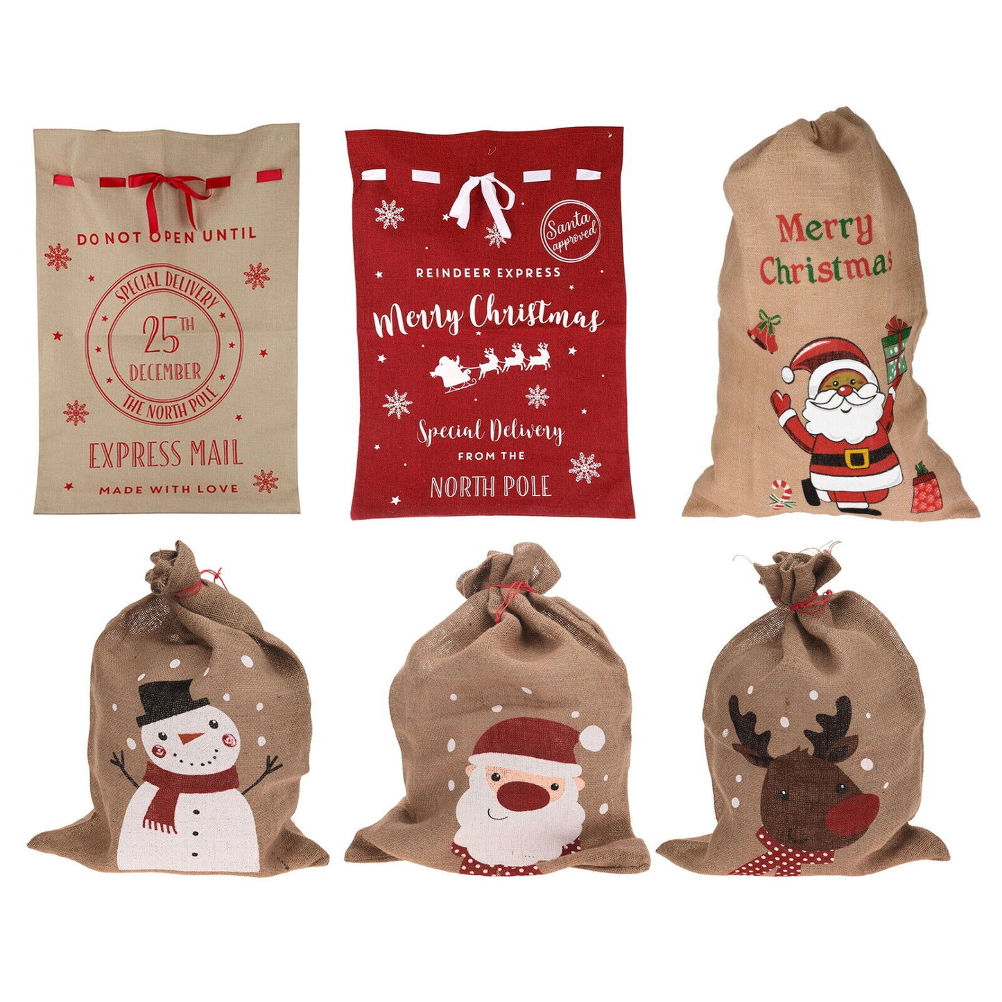 Christmas Sack Jute Bag Drawstring Gift Reusable Present Stocking Storage XL