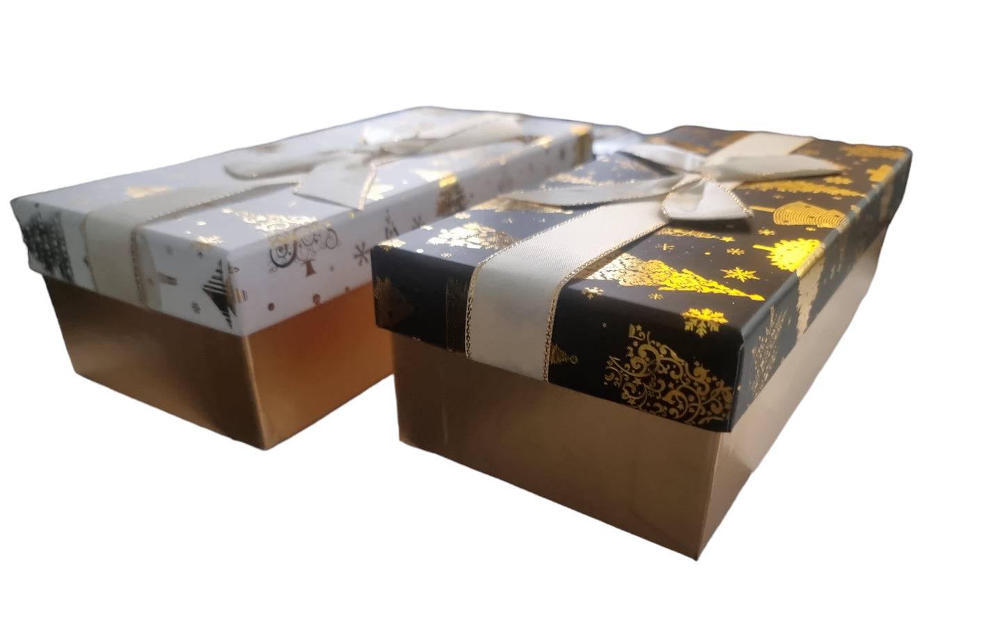 Large Long Christmas Gift Box with Lid Ribbon Xmas Present Gold Rectangle Box