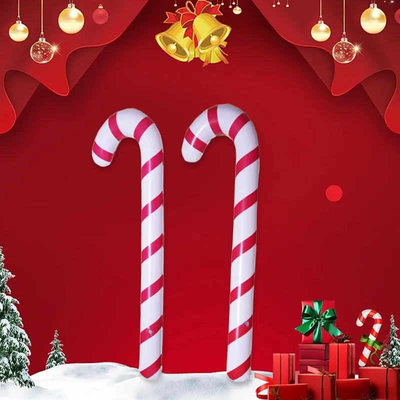 2Pcs Christmas Inflatable Walking Sticks Christmas Outdoor Candy Coloured Inflatable Walking Sticks Christmas Decoration