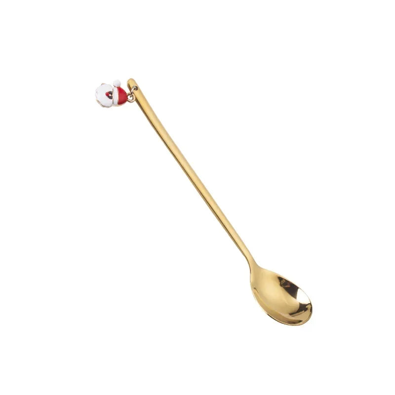 New Year 2021 Stainless Steel Christmas Spoons Xmas Party Coffee Spoon with Christmas Pendant Christmas Decorations Noel Gift