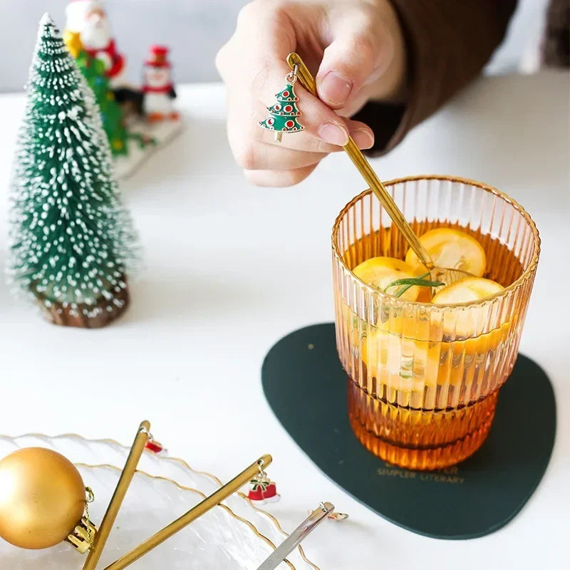 New Year 2021 Stainless Steel Christmas Spoons Xmas Party Coffee Spoon with Christmas Pendant Christmas Decorations Noel Gift