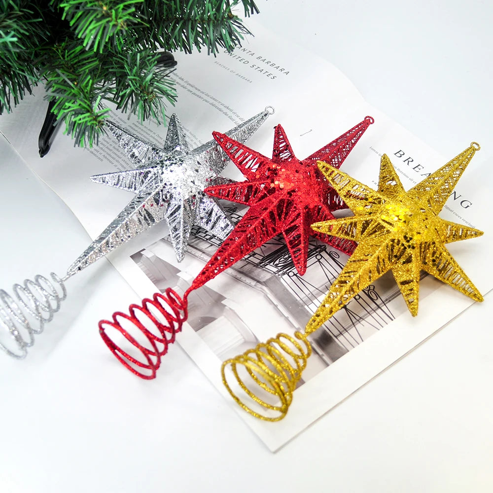1Pcs Golden Glitter Christmas Tree Top Iron Star Christmas Ornaments for Home Christmas Tree Ornament Navidad New Year 2021