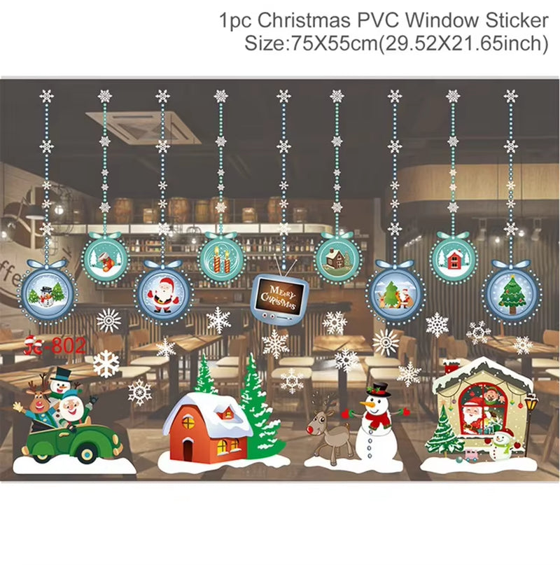 Christmas Window Stickers Merry Christmas Decorations for Home Christmas Wall Sticker Kids Room Wall Decals New Year Stickers