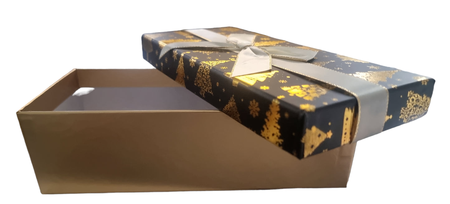 Large Long Christmas Gift Box with Lid Ribbon Xmas Present Gold Rectangle Box