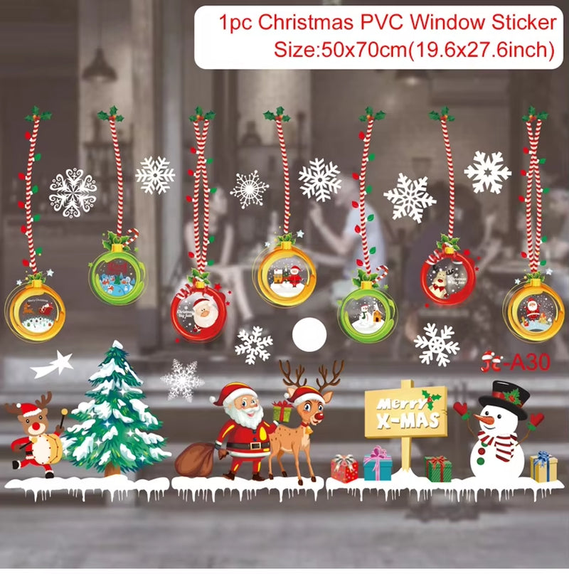 Christmas Window Stickers Merry Christmas Decorations for Home Christmas Wall Sticker Kids Room Wall Decals New Year Stickers