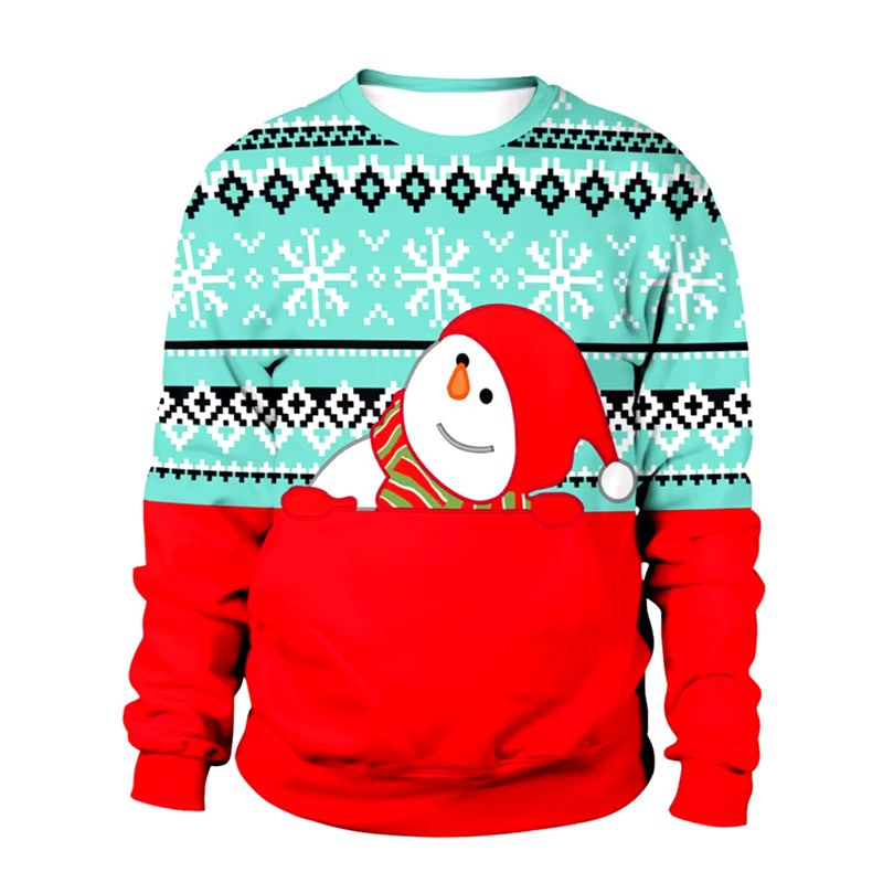 2025 Ugly Christmas Fake Sweater Gift, Christmas Elf Funny Pullover, Party Birthday Snowman, Christmas Sweatshirt