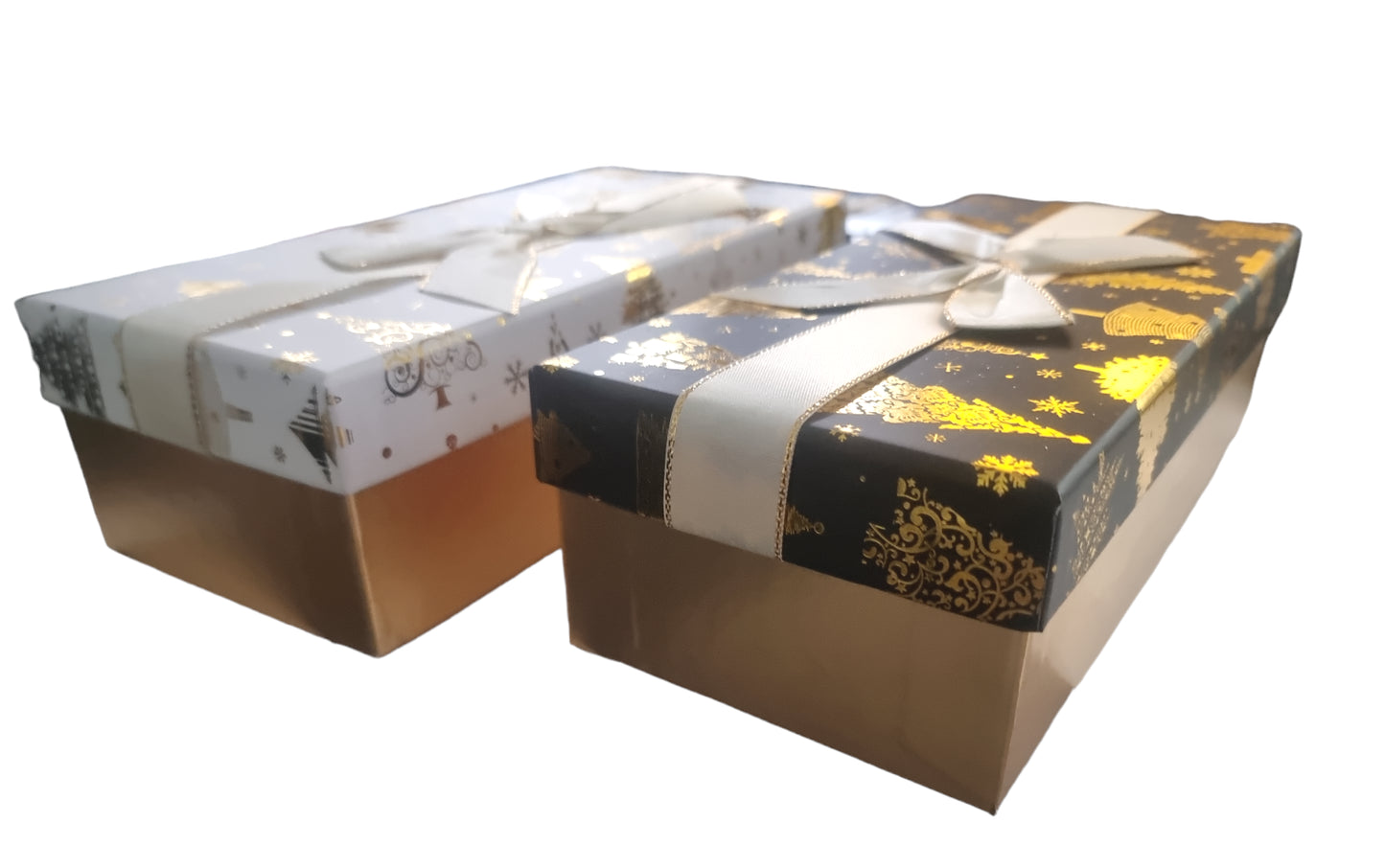 Large Long Christmas Gift Box with Lid Ribbon Xmas Present Gold Rectangle Box