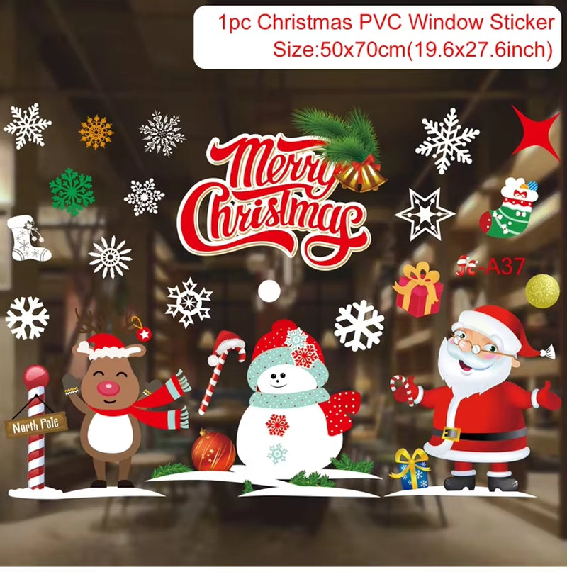 Christmas Window Stickers Merry Christmas Decorations for Home Christmas Wall Sticker Kids Room Wall Decals New Year Stickers