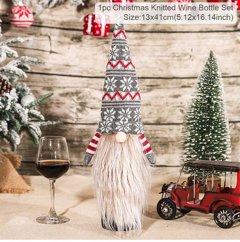 Christmas Wine Bottle Cover Merry Christmas Decorations for Home 2024 Christmas Ornament Xmas Table Decor Gift New Year 2025