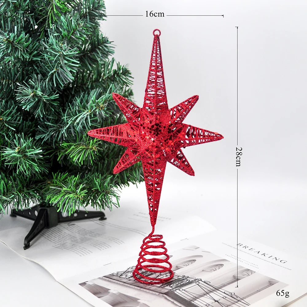 1Pcs Golden Glitter Christmas Tree Top Iron Star Christmas Ornaments for Home Christmas Tree Ornament Navidad New Year 2021