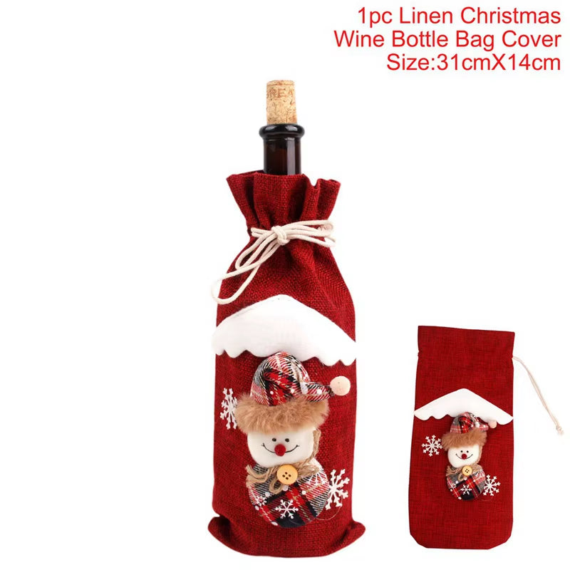 Christmas Wine Bottle Cover Merry Christmas Decorations for Home 2024 Christmas Ornament Xmas Table Decor Gift New Year 2025