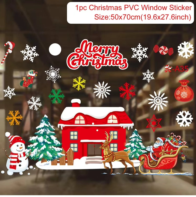 Christmas Window Stickers Merry Christmas Decorations for Home Christmas Wall Sticker Kids Room Wall Decals New Year Stickers