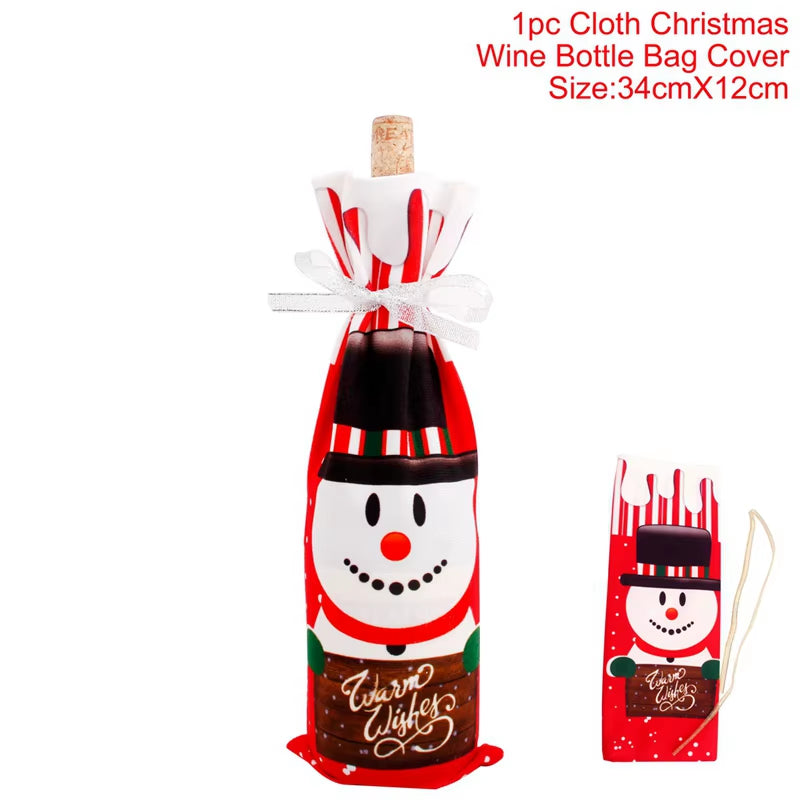 Christmas Wine Bottle Cover Merry Christmas Decorations for Home 2024 Christmas Ornament Xmas Table Decor Gift New Year 2025