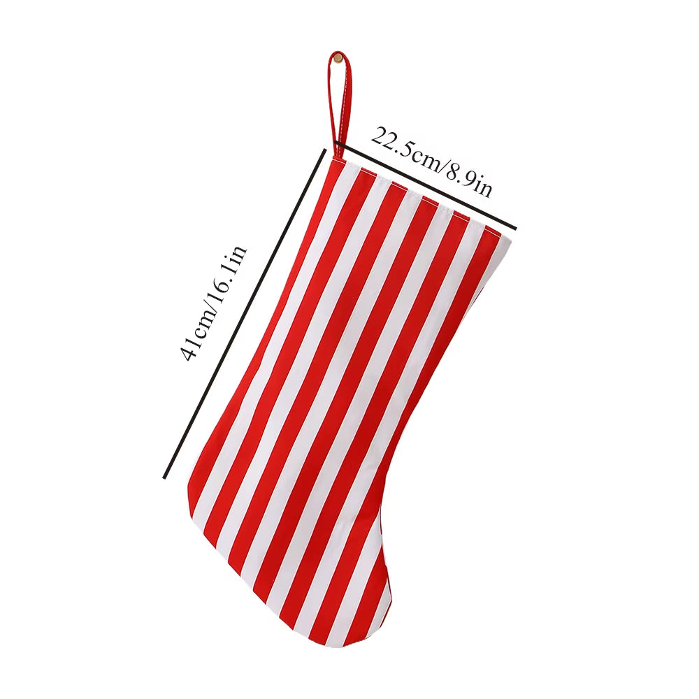Striped Christmas Stocking for Kids Cute Reusable Canvas Xmas Stockings with Hanging Loop Christmas Decoration