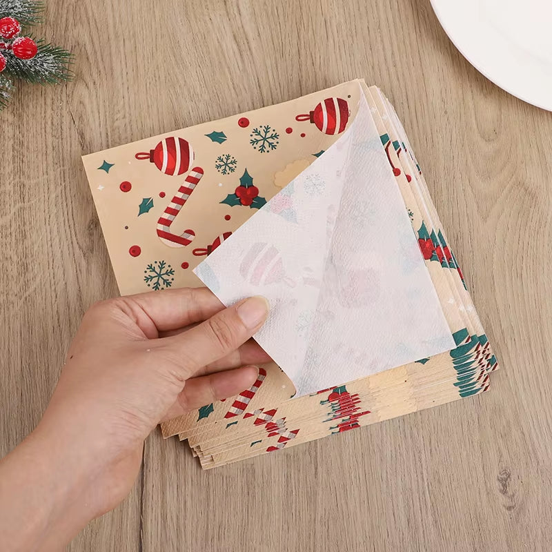 20Pcs Christmas Paper Napkins Disposable Tissues 2025 Christmas Home Table Placemats Decoration 2026 New Year Party Supplies