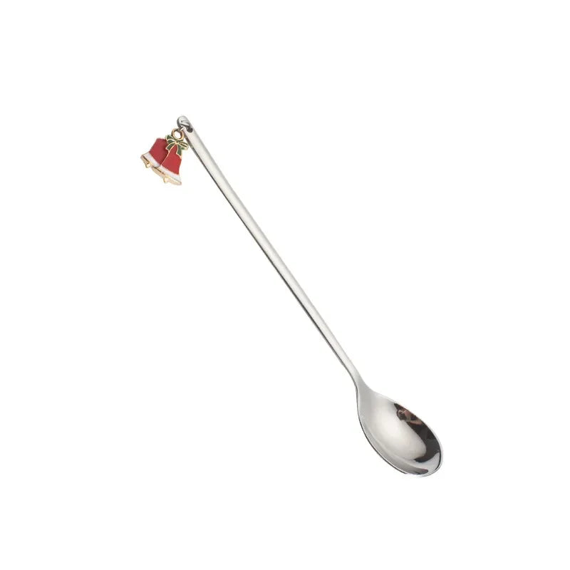 New Year 2021 Stainless Steel Christmas Spoons Xmas Party Coffee Spoon with Christmas Pendant Christmas Decorations Noel Gift
