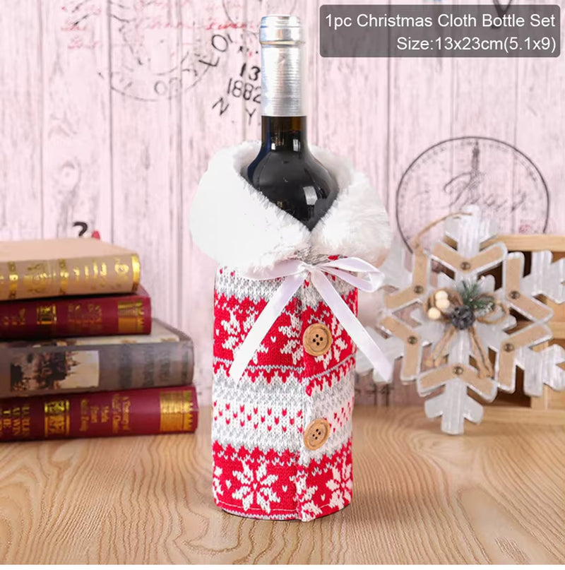 Christmas Wine Bottle Cover Merry Christmas Decorations for Home 2024 Christmas Ornament Xmas Table Decor Gift New Year 2025