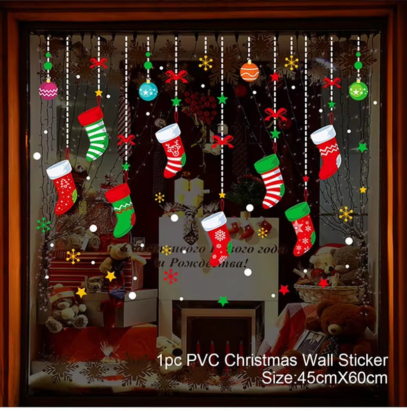 Christmas Window Stickers Merry Christmas Decorations for Home Christmas Wall Sticker Kids Room Wall Decals New Year Stickers