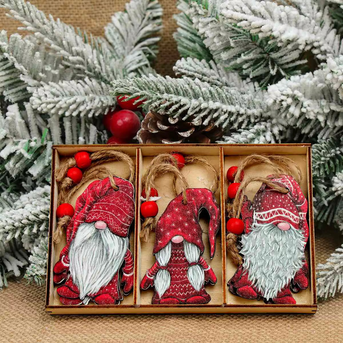 Christmas Gnome Wooden Pendant Merry Christmas Decorations for Home 2024 Cristmas Ornament Xmas Navidad Happy New Year 2025