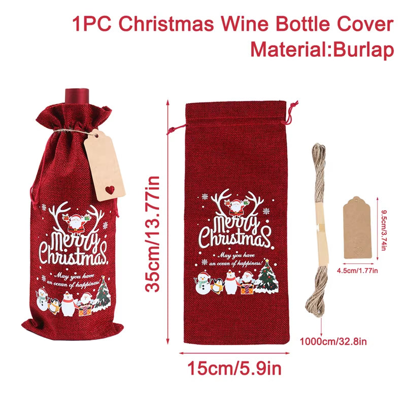 Christmas Wine Bottle Cover Merry Christmas Decorations for Home 2024 Christmas Ornament Xmas Table Decor Gift New Year 2025
