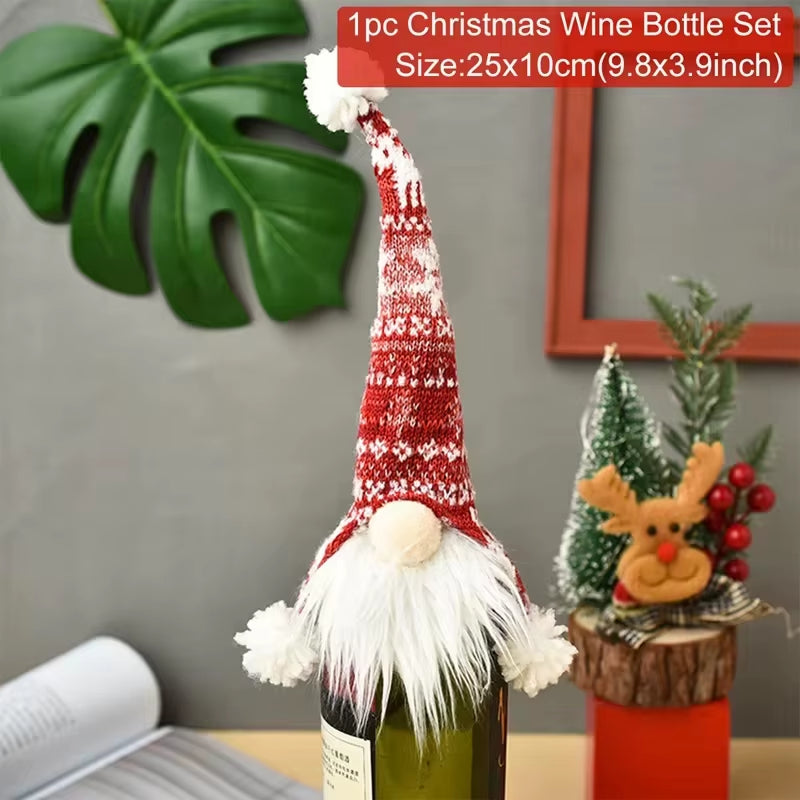 Christmas Wine Bottle Cover Merry Christmas Decorations for Home 2024 Christmas Ornament Xmas Table Decor Gift New Year 2025