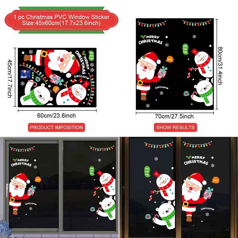 Christmas Window Stickers Merry Christmas Decorations for Home Christmas Wall Sticker Kids Room Wall Decals New Year Stickers