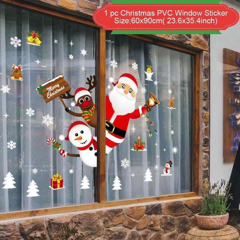 Christmas Window Stickers Merry Christmas Decorations for Home Christmas Wall Sticker Kids Room Wall Decals New Year Stickers