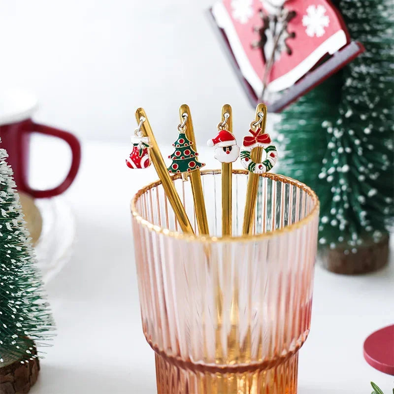 New Year 2021 Stainless Steel Christmas Spoons Xmas Party Coffee Spoon with Christmas Pendant Christmas Decorations Noel Gift
