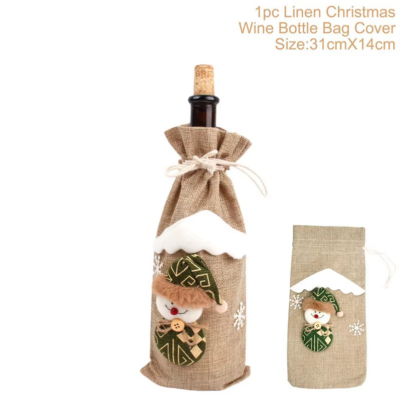 Christmas Wine Bottle Cover Merry Christmas Decorations for Home 2024 Christmas Ornament Xmas Table Decor Gift New Year 2025