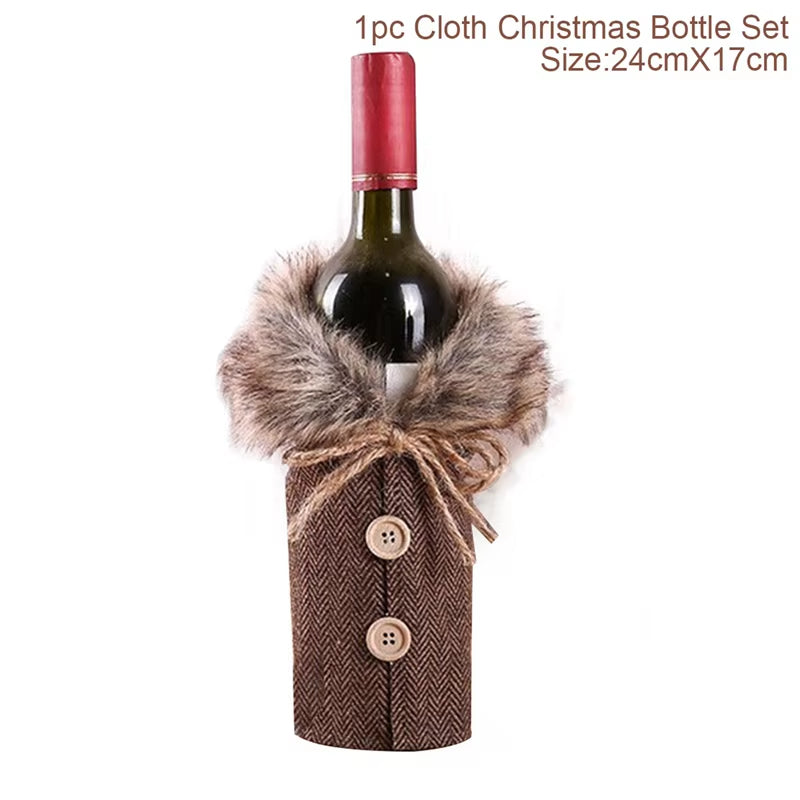 Christmas Wine Bottle Cover Merry Christmas Decorations for Home 2024 Christmas Ornament Xmas Table Decor Gift New Year 2025