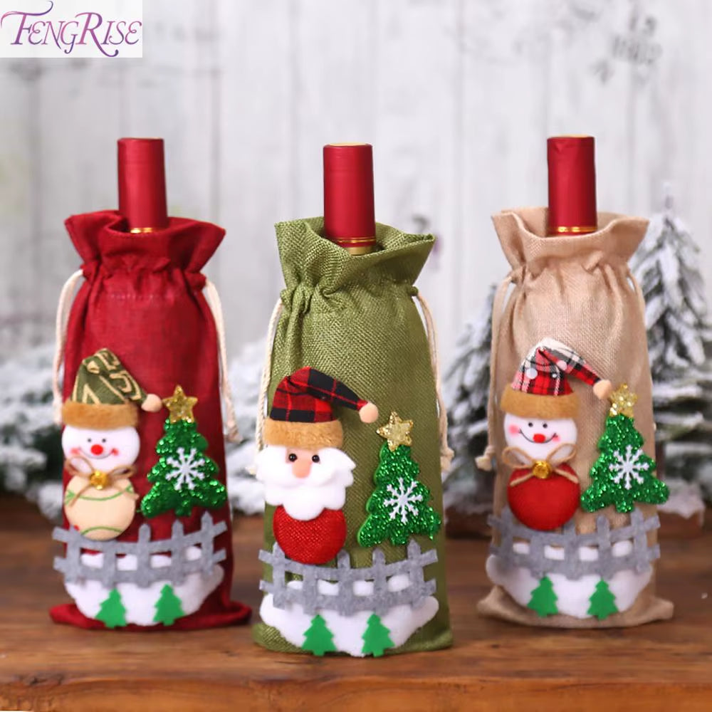 Christmas Wine Bottle Cover Merry Christmas Decorations for Home 2024 Christmas Ornament Xmas Table Decor Gift New Year 2025