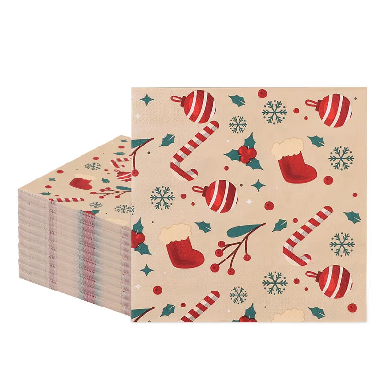 20Pcs Christmas Paper Napkins Disposable Tissues 2025 Christmas Home Table Placemats Decoration 2026 New Year Party Supplies