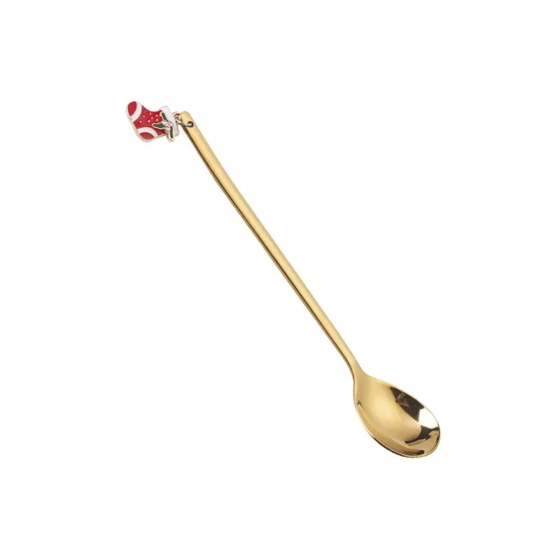 New Year 2021 Stainless Steel Christmas Spoons Xmas Party Coffee Spoon with Christmas Pendant Christmas Decorations Noel Gift