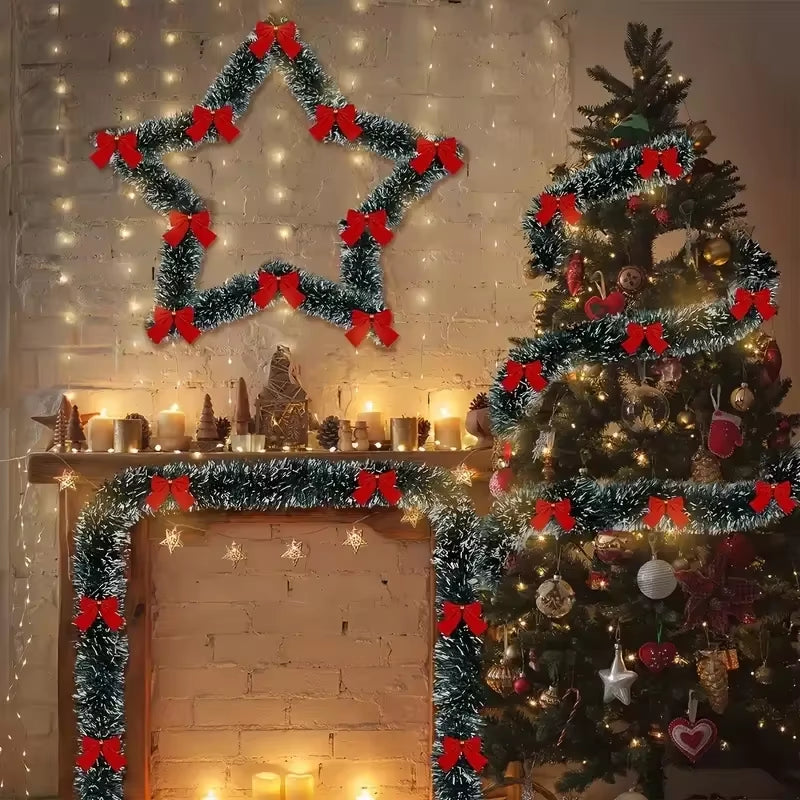 Christmas Tinsel Garland Artificial Christmas Garland with LED Lights Xmas Metallic Twist Hanging Garland Fireplace 2M