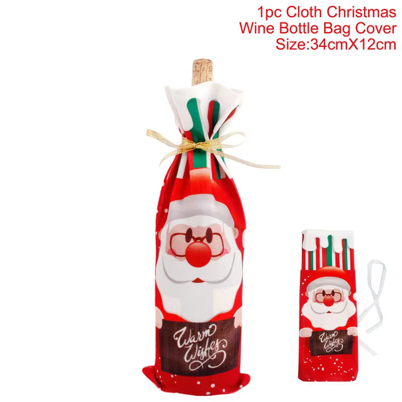 Christmas Wine Bottle Cover Merry Christmas Decorations for Home 2024 Christmas Ornament Xmas Table Decor Gift New Year 2025