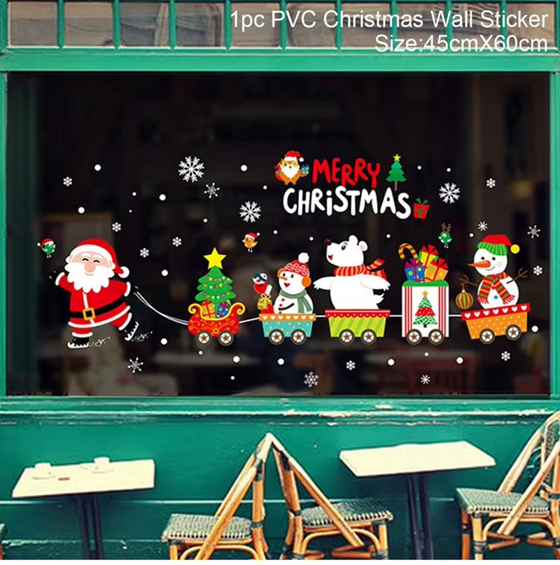 Christmas Window Stickers Merry Christmas Decorations for Home Christmas Wall Sticker Kids Room Wall Decals New Year Stickers