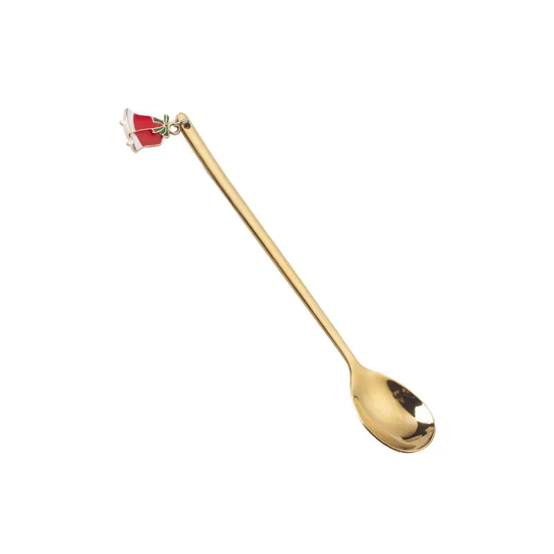 New Year 2021 Stainless Steel Christmas Spoons Xmas Party Coffee Spoon with Christmas Pendant Christmas Decorations Noel Gift