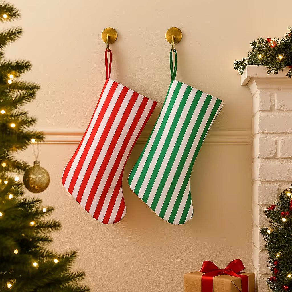 Striped Christmas Stocking for Kids Cute Reusable Canvas Xmas Stockings with Hanging Loop Christmas Decoration