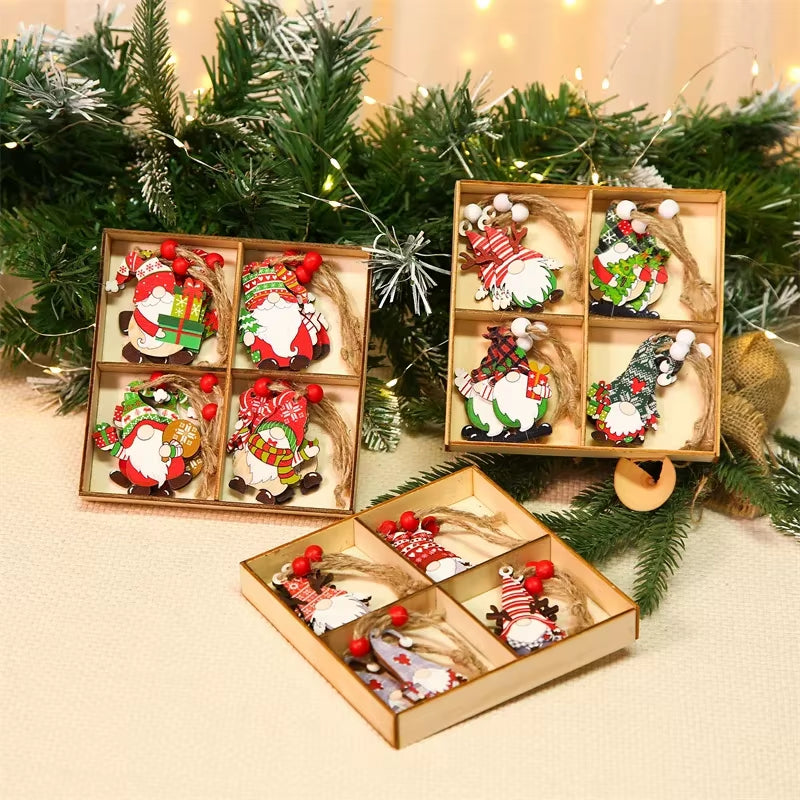 Christmas Gnome Wooden Pendant Merry Christmas Decorations for Home 2024 Cristmas Ornament Xmas Navidad Happy New Year 2025
