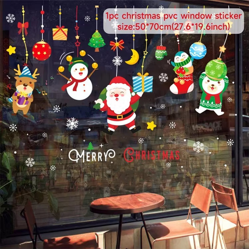 Christmas Window Stickers Merry Christmas Decorations for Home Christmas Wall Sticker Kids Room Wall Decals New Year Stickers