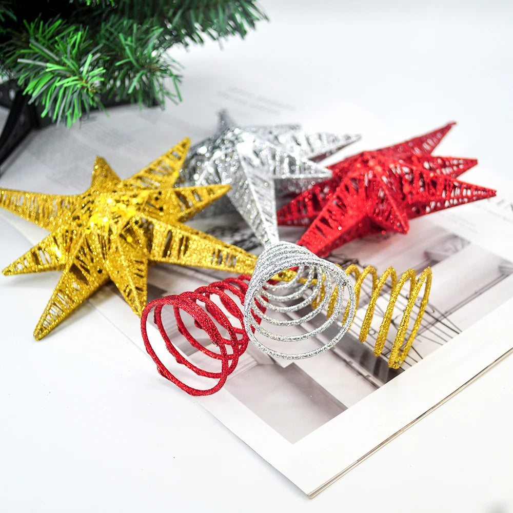 1Pcs Golden Glitter Christmas Tree Top Iron Star Christmas Ornaments for Home Christmas Tree Ornament Navidad New Year 2021