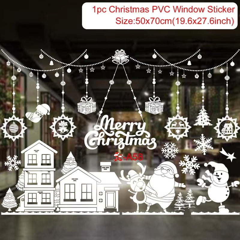 Christmas Window Stickers Merry Christmas Decorations for Home Christmas Wall Sticker Kids Room Wall Decals New Year Stickers