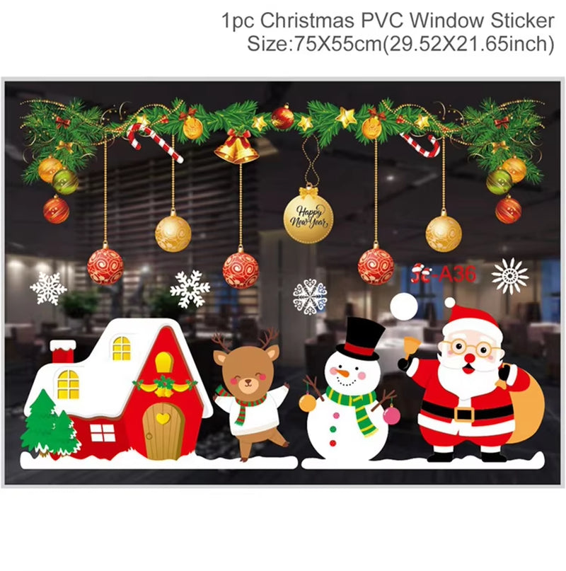 Christmas Window Stickers Merry Christmas Decorations for Home Christmas Wall Sticker Kids Room Wall Decals New Year Stickers